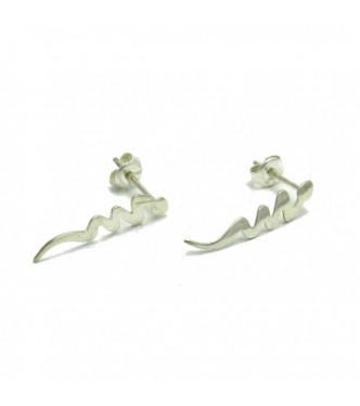 E000539 Sterling Silver Earrings Solid Snake 925